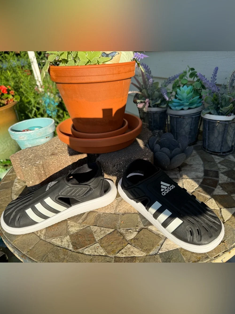 📣Adidas Black and White Summer Closed Toe Water Sandals
